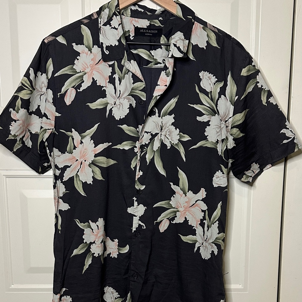 All Saints Black and White Floral Men's Shirt